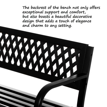 Gardenised Gardenised Outdoor Steel 47 Park Bench for Yard, Patio, Garden and Deck, Black Weather Resistant Porch Bench, Park Seating QI003334L